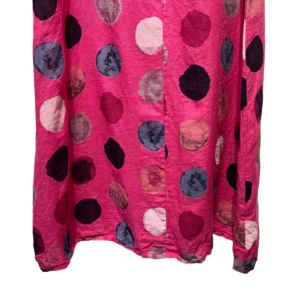 Made In Italy Polka Dot Print 100% Linen Lagenlook Shift Dress Size Small - Picture 6 of 14